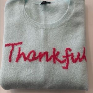 Talbots Light Blue Sweater with Pink Script